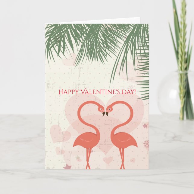 Cartes Pour Fêtes Annuelles Palmier Heureuse Sainte-Valentin Rose Flamant rose (Devant)