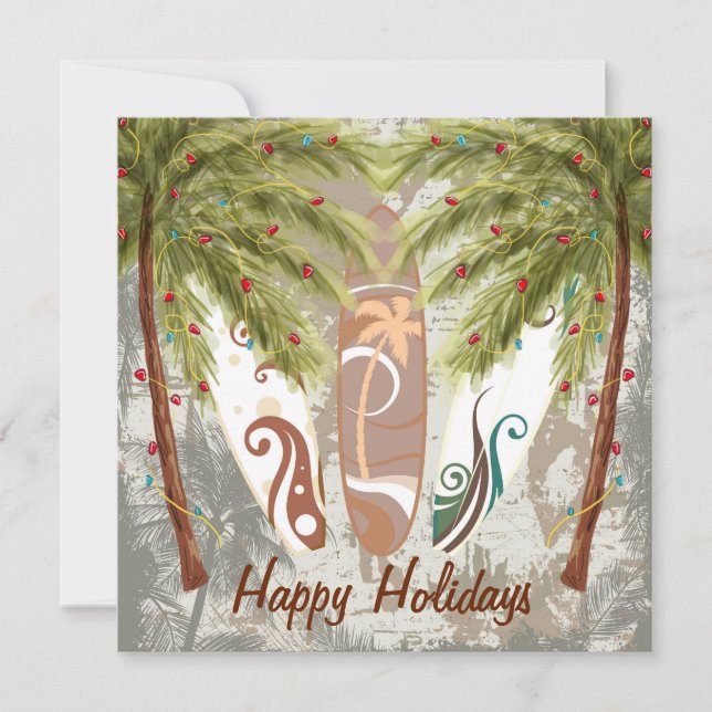 Cartes Pour Fêtes Annuelles Palmiers et planches de surf Plage Noël (Devant)