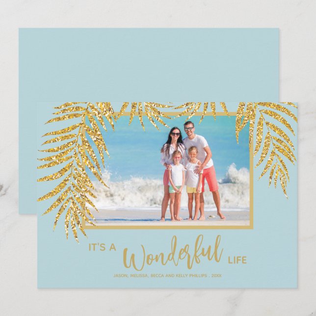 Cartes Pour Fêtes Annuelles Palmiers tropicaux Photo de Noël (Devant / Derrière)