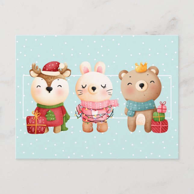 Cartes Pour Fêtes Annuelles Pals de Noël - Rennes, Ours et Lapin (Devant)