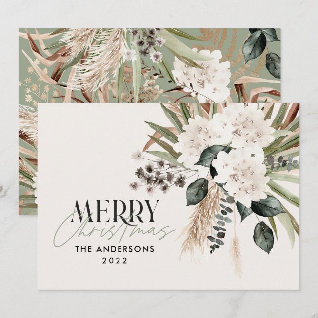 Cartes Pour Fêtes Annuelles Pampas herbe eucalyptus moody moderne boho élégant (Devant / Derrière)