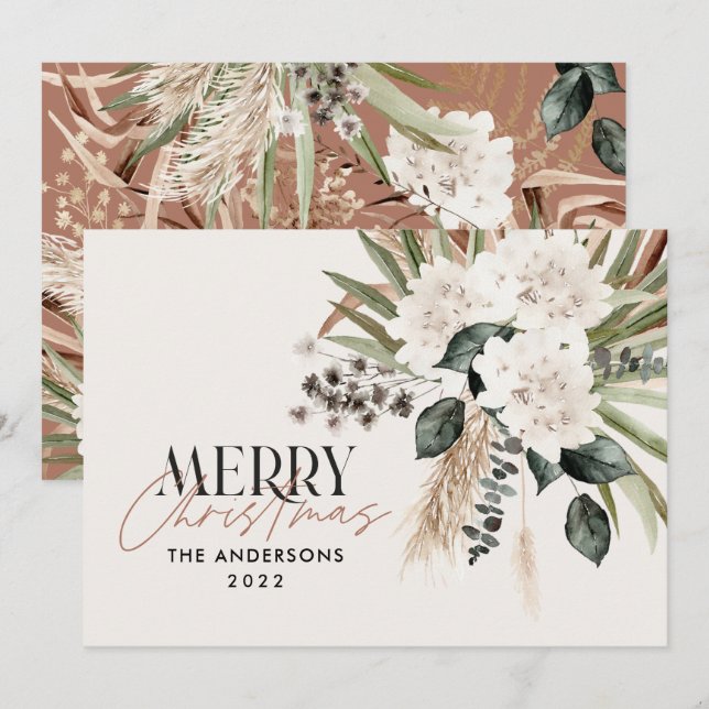 Cartes Pour Fêtes Annuelles Pampas herbe eucalyptus moody moderne boho élégant (Devant / Derrière)