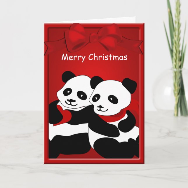 Cartes Pour Fêtes Annuelles Panda Bear Love Couple Joyeux voeux de Noël (Devant)
