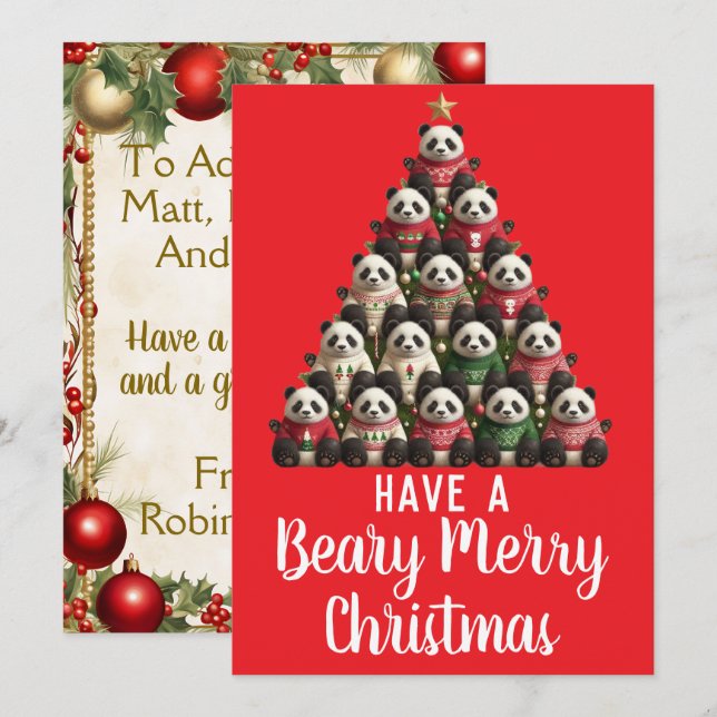 Cartes Pour Fêtes Annuelles Panda Beary Joyeux sapin de Noël (Devant / Derrière)