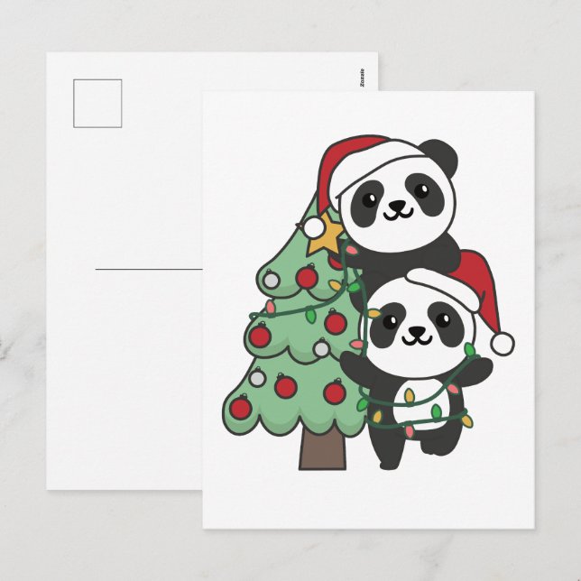 Cartes Pour Fêtes Annuelles Panda Christmas Tree Animaux de Noël Pandas (Devant / Derrière)