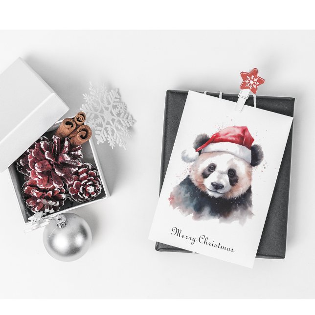 Cartes Pour Fêtes Annuelles Panda de Noël Holly Jolly, personnalisé (Créateur téléchargé)