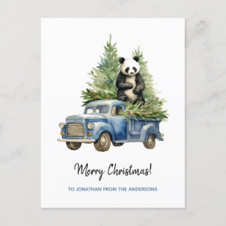 Cartes Pour Fêtes Annuelles Panda drôle en Van Vintage bleu Xmas