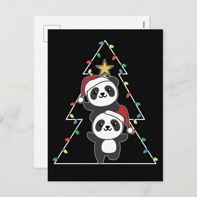 Cartes Pour Fêtes Annuelles Panda Noël Arbre Animaux de Noël Pandas Holi (Devant / Derrière)