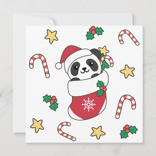 Cartes Pour Fêtes Annuelles Panda Noël Neige Animaux d'hiver Pandas (Devant)