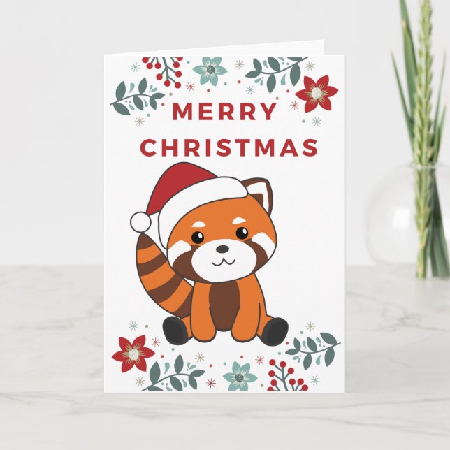 Cartes Pour Fêtes Annuelles Panda Rouge Noël Neige Animaux d'hiver Pandas (Devant)