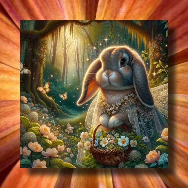 Cartes Pour Fêtes Annuelles Panier de fleurs de lapin fantaisie Pâques (Créateur téléchargé)