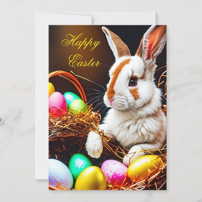 Cartes Pour Fêtes Annuelles Panier de lapin de Pâques et œufs  (Devant)