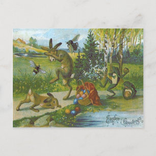 Cartes Pour Fêtes Annuelles Panier de lapin de Pâques grenouille à oeufs color