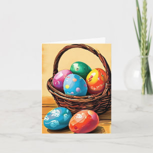 Cartes Pour Fêtes Annuelles Panier de Pâques avec oeufs sur Arrière - plan Jau