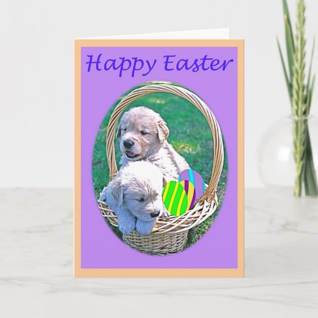 Cartes Pour Fêtes Annuelles Panier de Pâques de chiot de golden retriever (Devant)