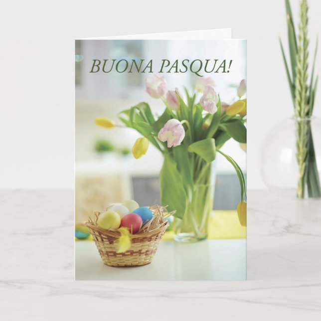 Cartes Pour Fêtes Annuelles Panier de Pâques italien avec fleurs (Devant)