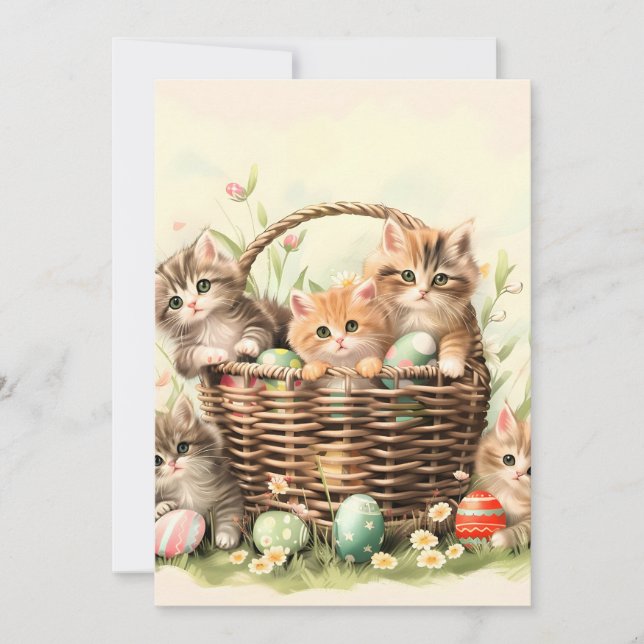 Cartes Pour Fêtes Annuelles Panier de Pâques pour chaton printanier (Devant)