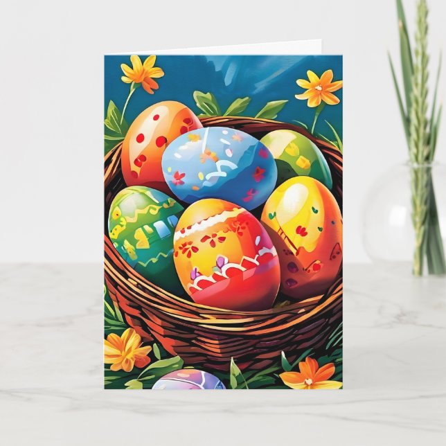 Cartes Pour Fêtes Annuelles Panier de Pâques rempli d'oeufs (Devant)