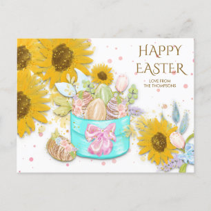 Cartes Pour Fêtes Annuelles Panier de tournesols Oeufs de Pâques Nom Blanc
