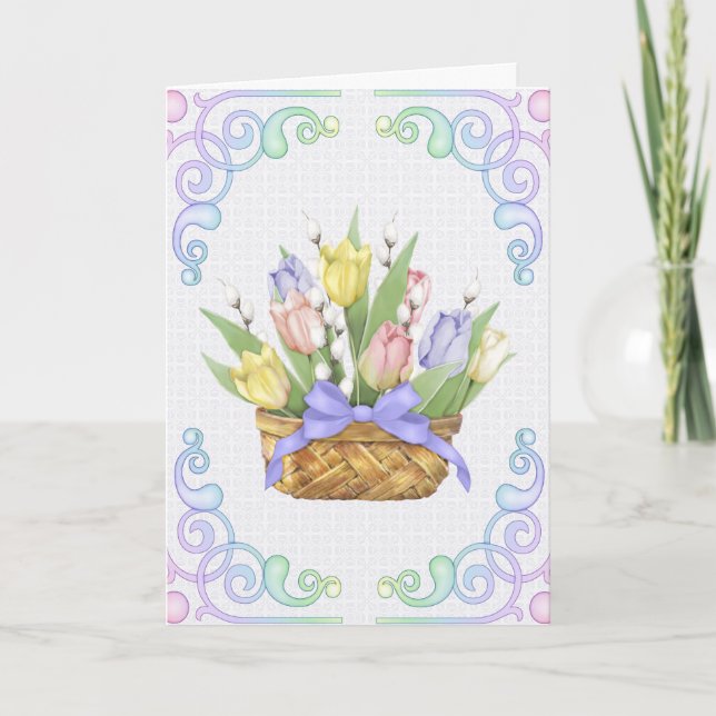 Cartes Pour Fêtes Annuelles Panier de tulipe de ressort (Devant)
