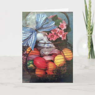 CARTES POUR FÊTES ANNUELLES PANIER D'OEUFS COLORÉS ET UN SOUHAIT DE PÂQUES