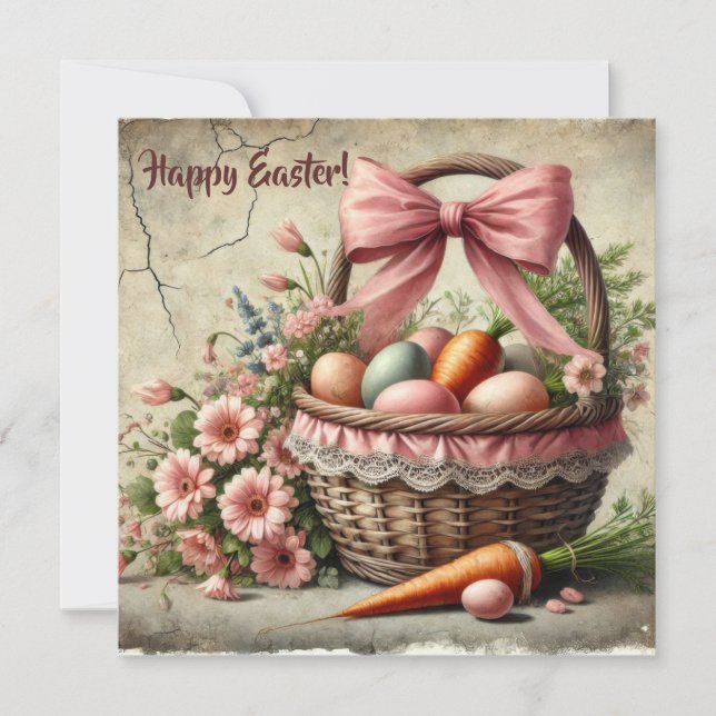 Cartes Pour Fêtes Annuelles Panier en dentelle rustique aquarelle avec des œuf (Devant)