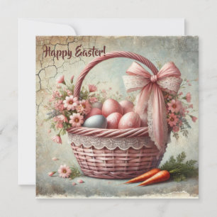 Cartes Pour Fêtes Annuelles Panier en dentelle rustique vintage avec oeufs pas