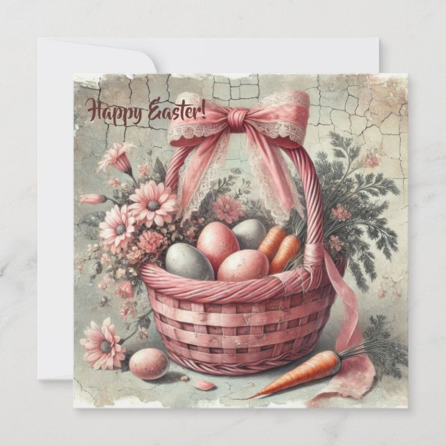 Cartes Pour Fêtes Annuelles Panier rustique rétro aquarelle avec œufs pastel (Devant)
