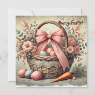 Cartes Pour Fêtes Annuelles Panier rustique vintage aquarelle avec œufs pastel