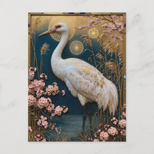 Cartes Pour Fêtes Annuelles Panneau Art Nouveau Grue Blanche avec Fleurs de Ce