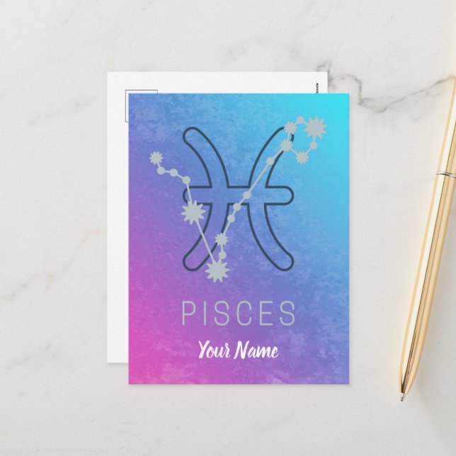 Cartes Pour Fêtes Annuelles Panneau étoile Poissons Zodiac Horoscope Constella (Devant/Arrière en situation)