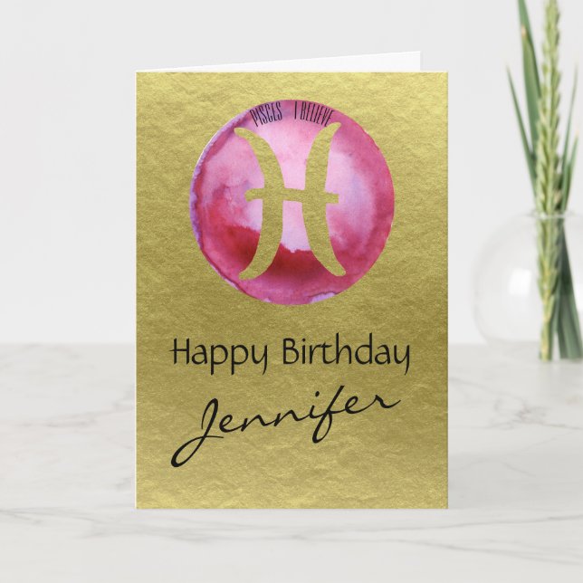 Cartes Pour Fêtes Annuelles Panneau Magenta Zodiac Poissons sur Arrière - plan (Devant)