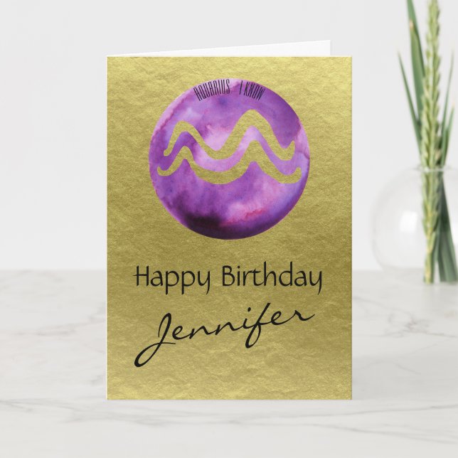 Cartes Pour Fêtes Annuelles Panneau violet Zodiac Aquarius sur Arrière - plan  (Devant)