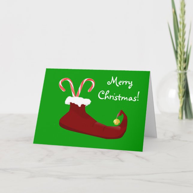 Cartes Pour Fêtes Annuelles Pantoufle rouge d'Elf avec des sucres de canne (Devant)