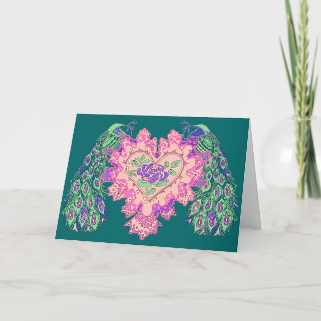 Cartes Pour Fêtes Annuelles Paon de Valentine (Devant)