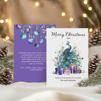 Cartes Pour Fêtes Annuelles Paon Joyeux Noël Violet Bleu Turquoise