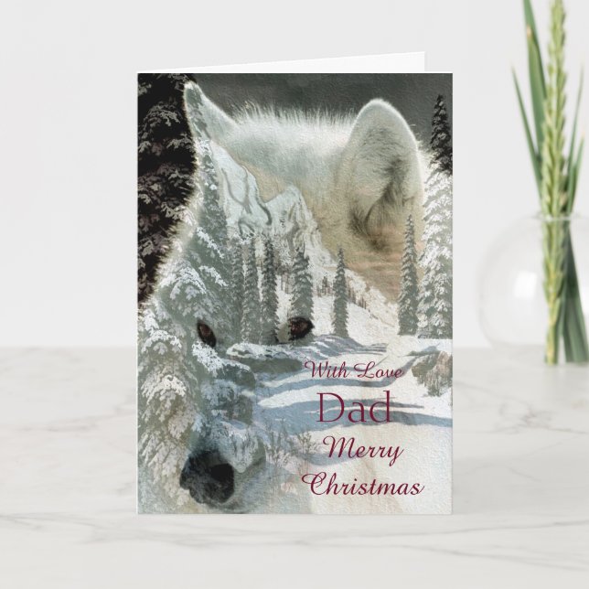 Cartes Pour Fêtes Annuelles Papa - Joyeux Noël - Loup blanc (Devant)