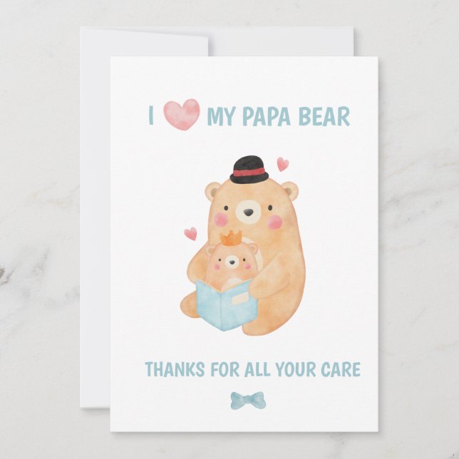 Cartes Pour Fêtes Annuelles Papa ours amour coeur bleu livre (Devant)