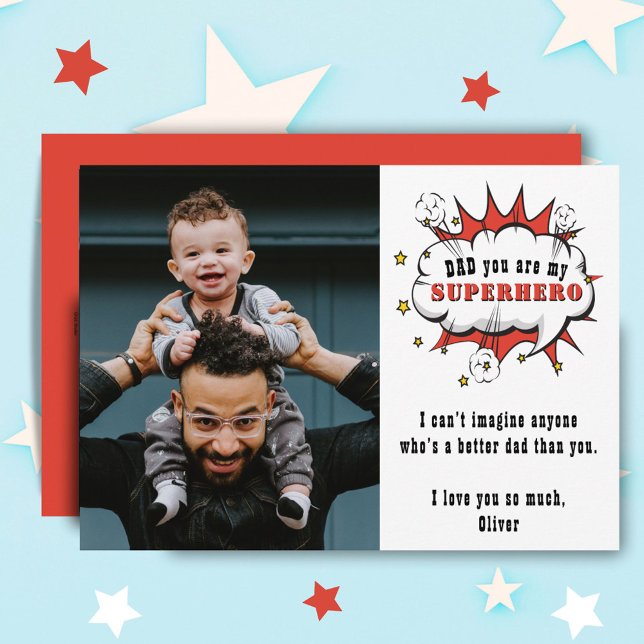 Cartes Pour Fêtes Annuelles Papa Superhero Dessin Discours Bubble Fête du Père (Créateur téléchargé)