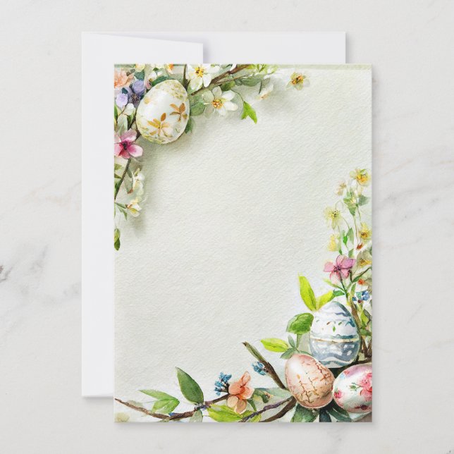 Cartes Pour Fêtes Annuelles Papeterie florale et blanche d'oeuf de Pâques (Devant)