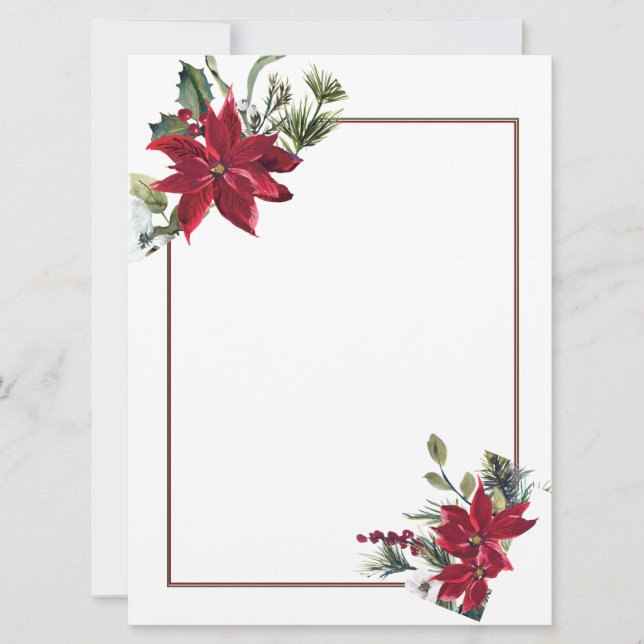 Cartes Pour Fêtes Annuelles Papeterie vierge de Noël au poinsettia aquarelle (Devant)