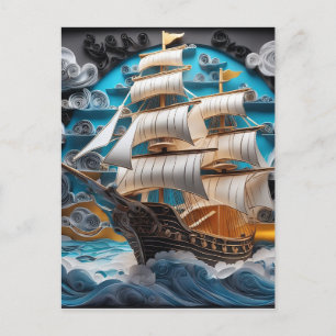 Cartes Pour Fêtes Annuelles Papier 3d, voilier dans l'océan orageux