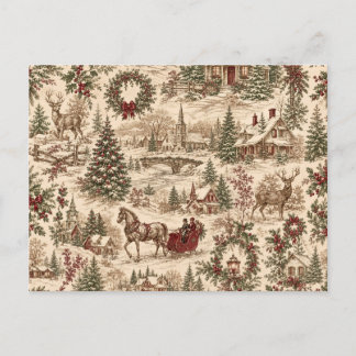 Cartes Pour Fêtes Annuelles Papier cadeau Noël Toile Vintage | Cerf & Traîneau