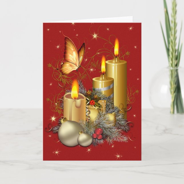 Cartes Pour Fêtes Annuelles Papillon et bougies de Noël (Devant)