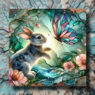 Cartes Pour Fêtes Annuelles Papillon lapin en verre rose vert Pâques