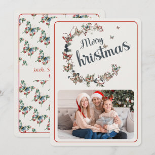 Cartes Pour Fêtes Annuelles Papillon vintage Joyeux Noël Famille Photo
