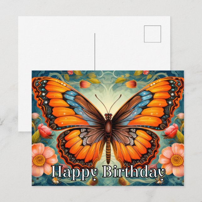 Cartes Pour Fêtes Annuelles Papillon Whimsical Artistique Joyeux anniversaire (Devant / Derrière)