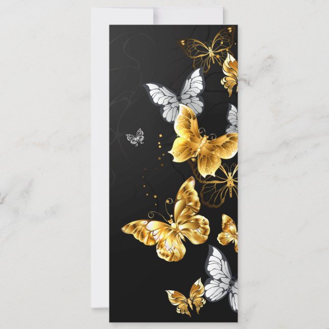 Cartes Pour Fêtes Annuelles Papillons blancs et dorés (Devant)