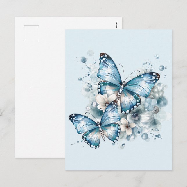 Cartes Pour Fêtes Annuelles Papillons bleus (Devant / Derrière)