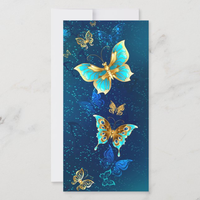 Cartes Pour Fêtes Annuelles Papillons d'or sur un Arrière - plan bleu (Devant)